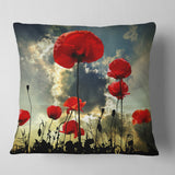 Poppies on Thunderstorm Background - Floral Throw Pillow