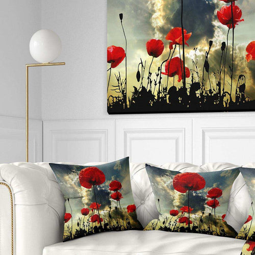 Poppies on Thunderstorm Background - Floral Throw Pillow