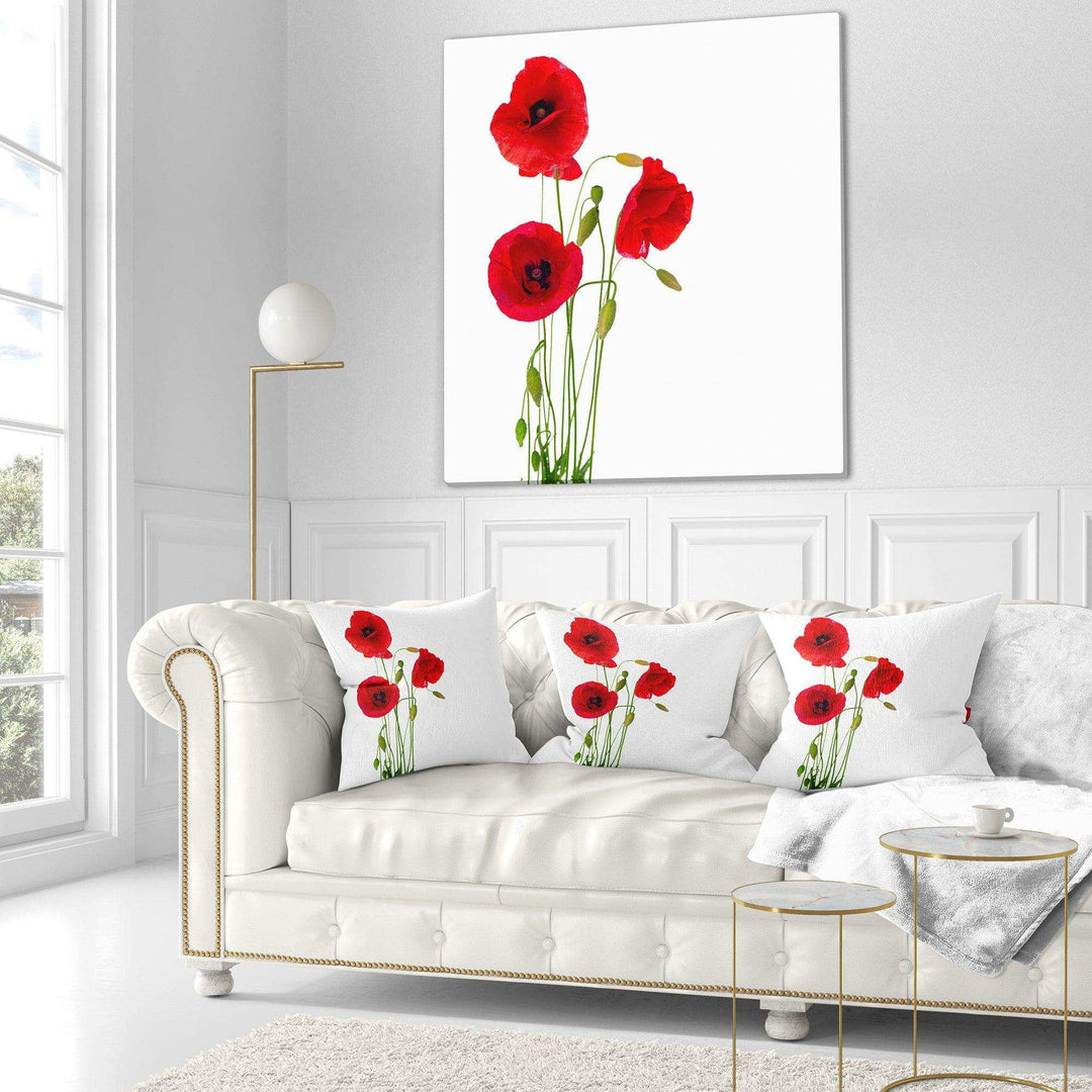 Isolated Red Poppy Flowers - Floral Throw Pillow