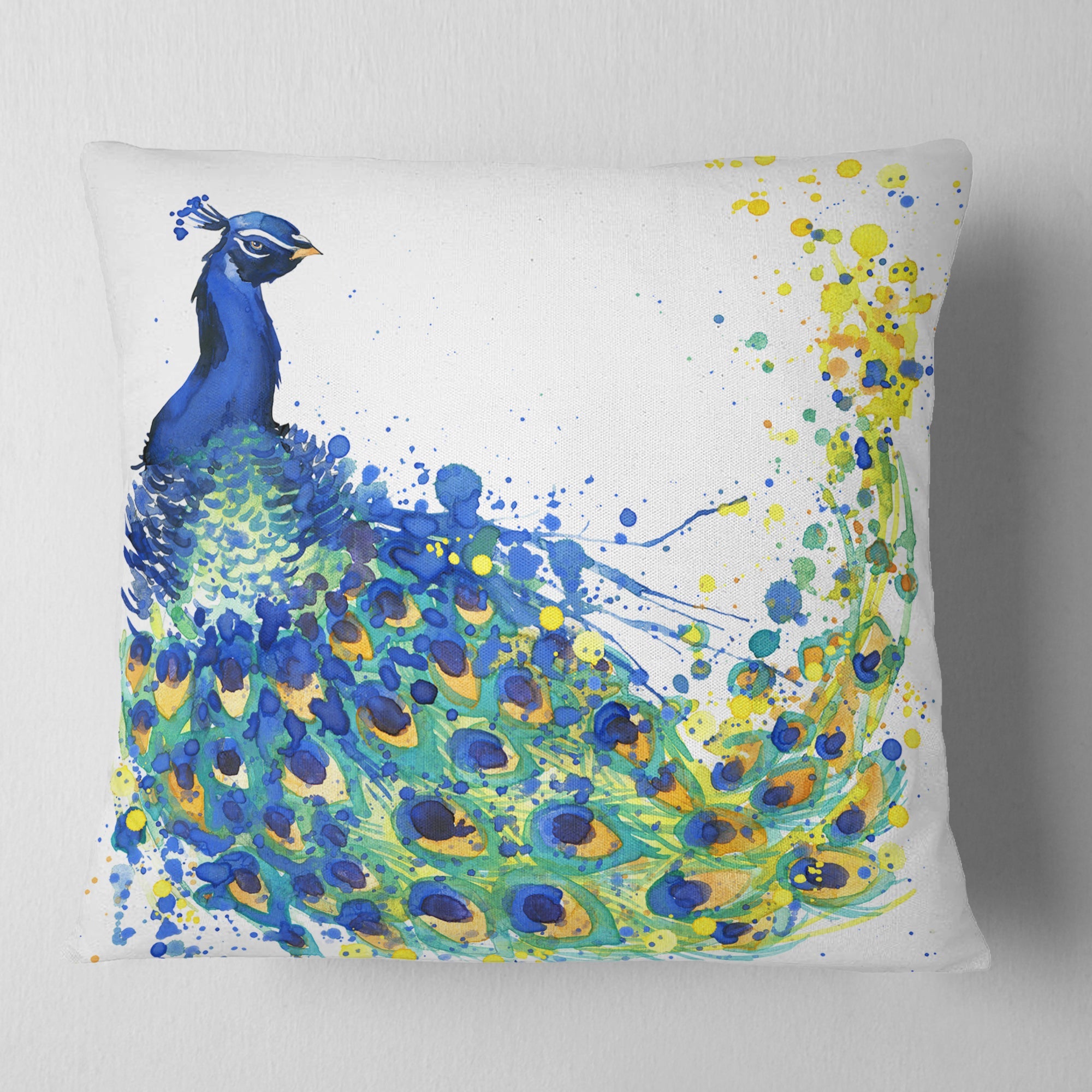 Exotic Peacock Watercolor - Contemporary Animal Throw Pillow