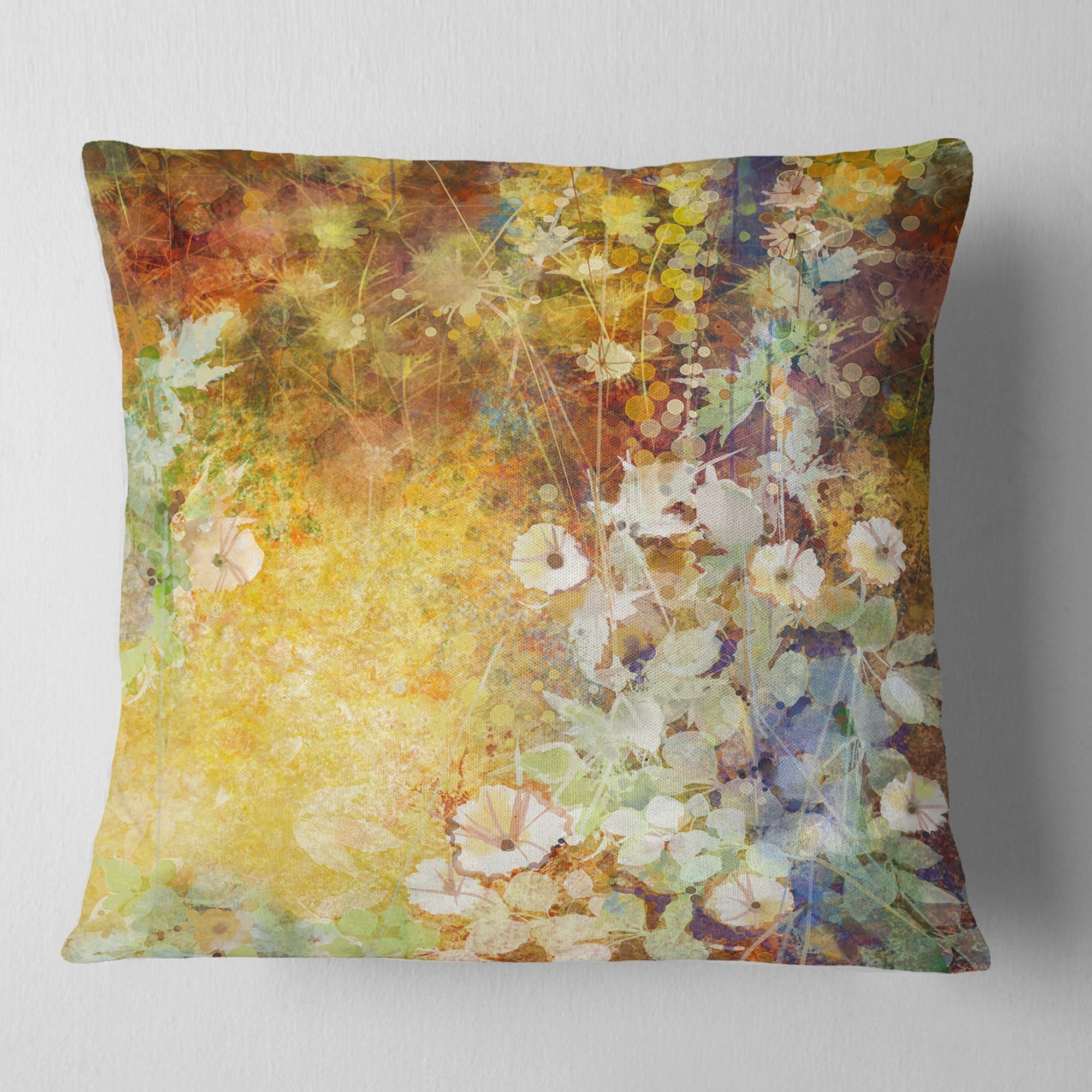 Little Flowers with Soft Green Leaves - Floral Throw Pillow