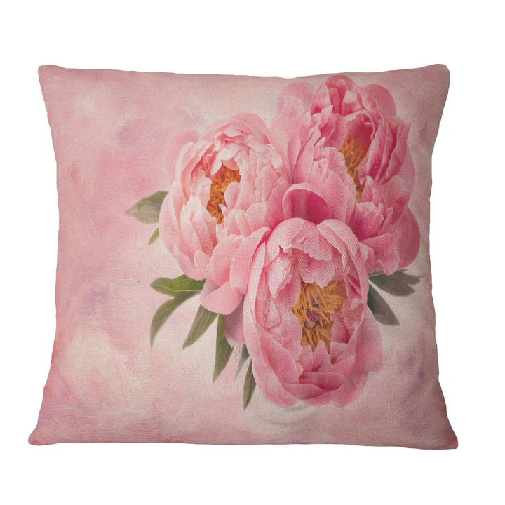 Peony Flowers in Vase on Pink - Floral Throw Pillow