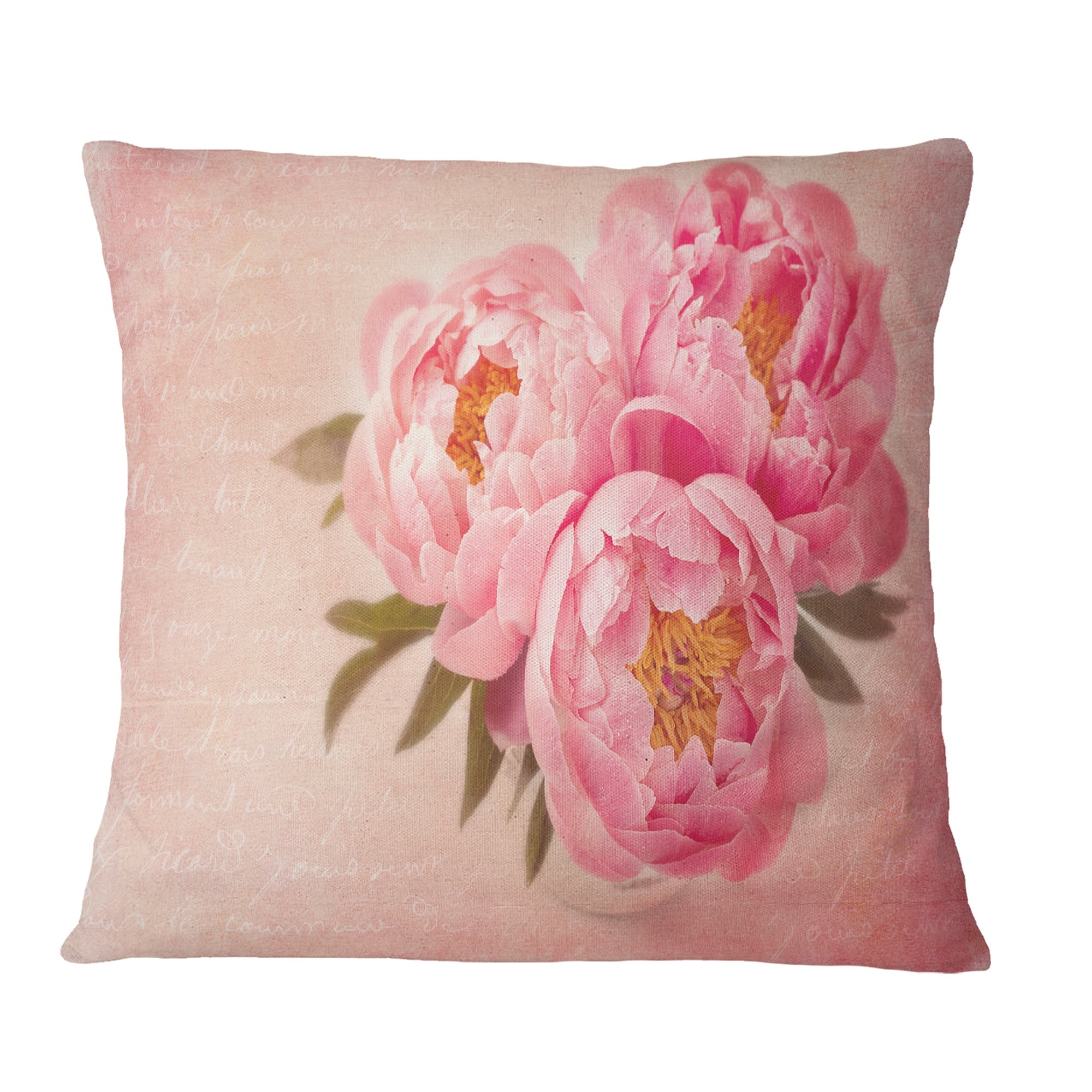 Peony Flowers against Scribbled Back - Floral Throw Pillow