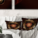 Dark Gold Red Fractal Flower Pattern - Floral Throw Pillow