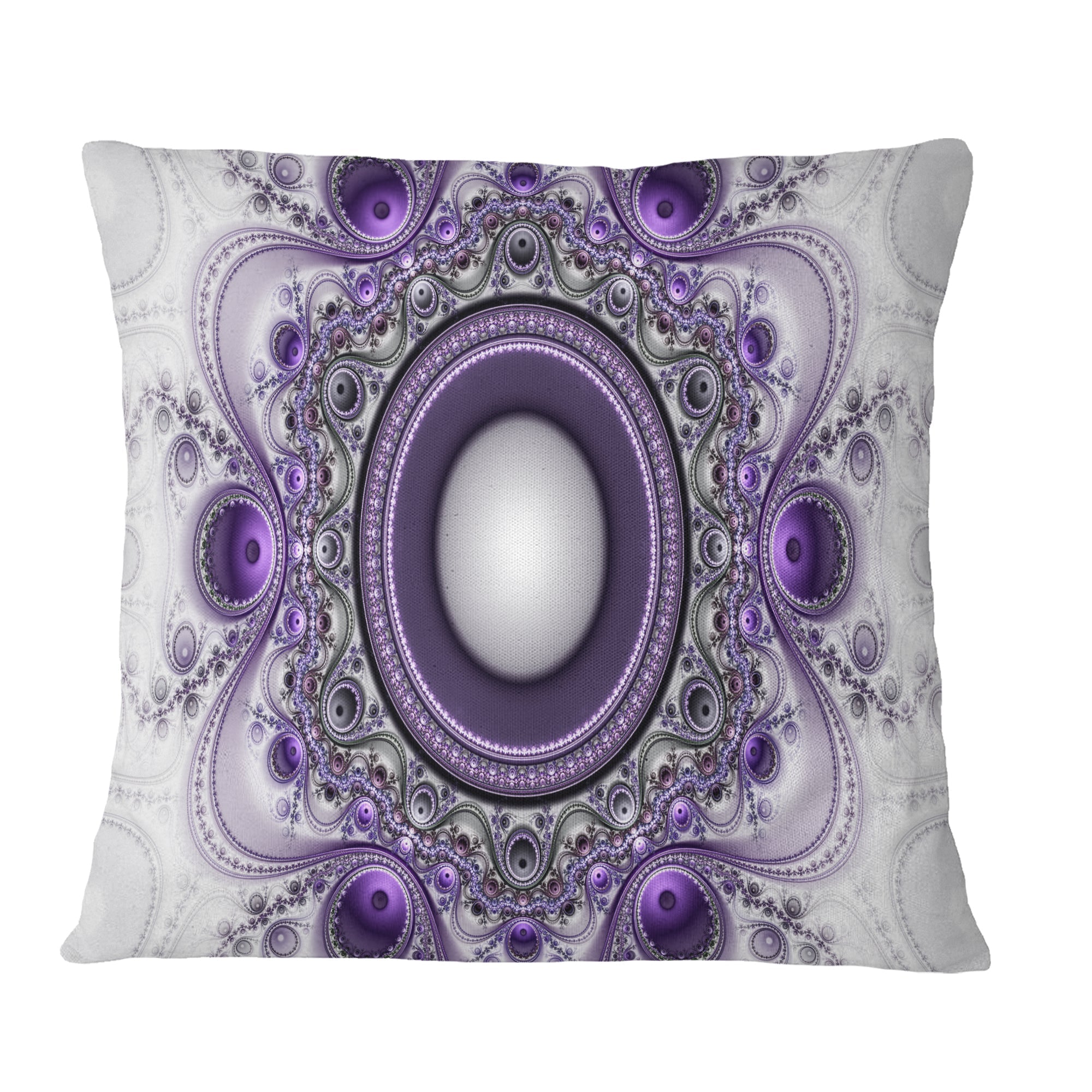 Purple Fractal Pattern with Circles - Abstract Throw Pillow
