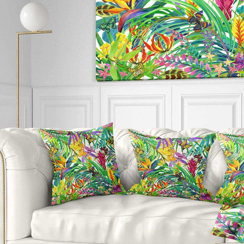 Tropical Leaves and Flowers - Floral Throw Pillow
