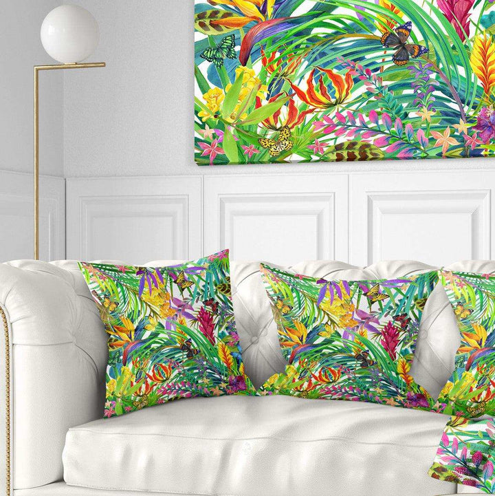 Tropical Leaves and Flowers - Floral Throw Pillow