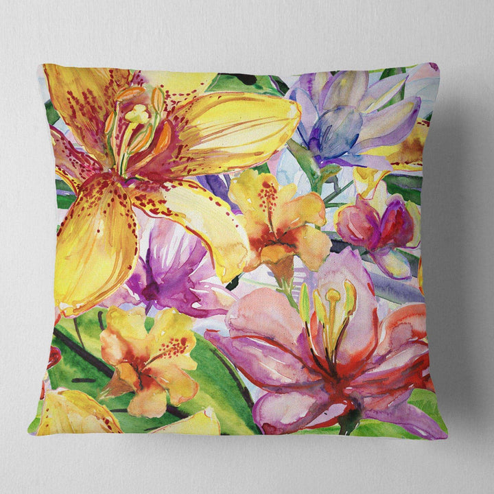 Lily Flowers Illustration Art - Floral Throw Pillow