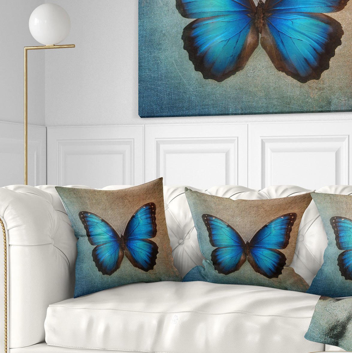 Blue Vintage Butterfly - Floral Throw Pillow
