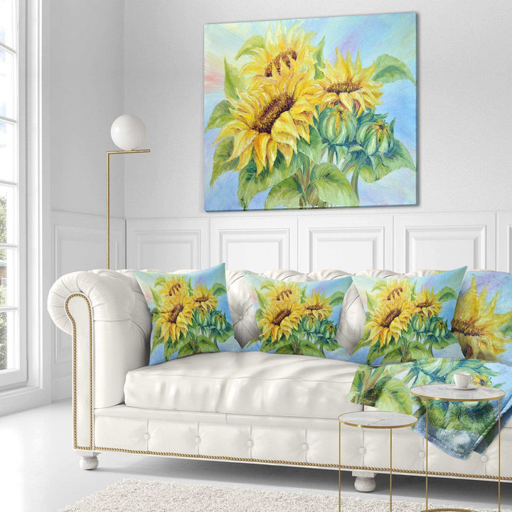 Three Sunflowers - Floral Throw Pillow