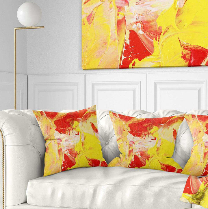 Yellow and Red Abstract Art - Abstract Throw Pillow