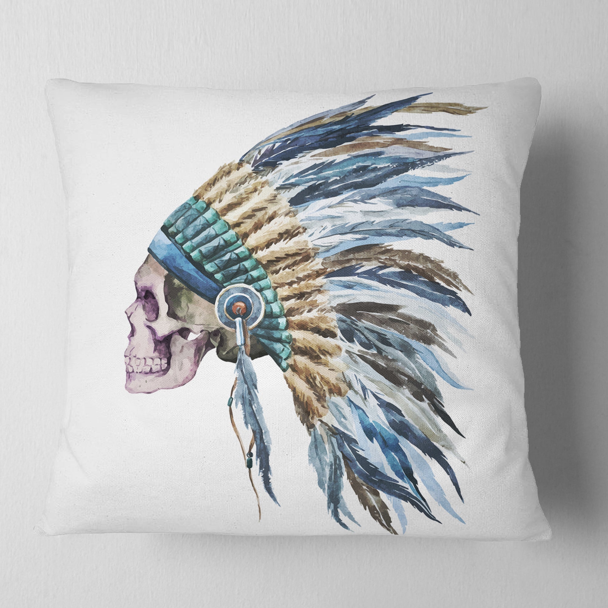 American Native Hat and Skull - Abstract Throw Pillow