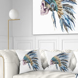 American Native Hat and Skull - Abstract Throw Pillow