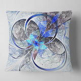 Symmetrical Blue Fractal Flower - Abstract Throw Pillow
