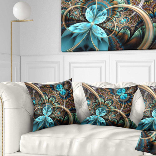 Light Blue Fractal Flower - Floral Throw Pillow