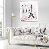Illustration with Paris Eiffel Tower - Abstract Cityscape Throw Pillow