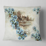Blue Flowers Illustration - Floral Throw Pillow