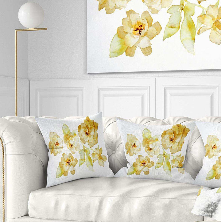 Brown Flowers with White Shade - Floral Throw Pillow