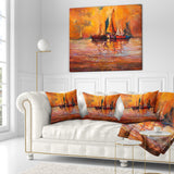 Boats and Ocean in Red - Seascape Throw Pillow