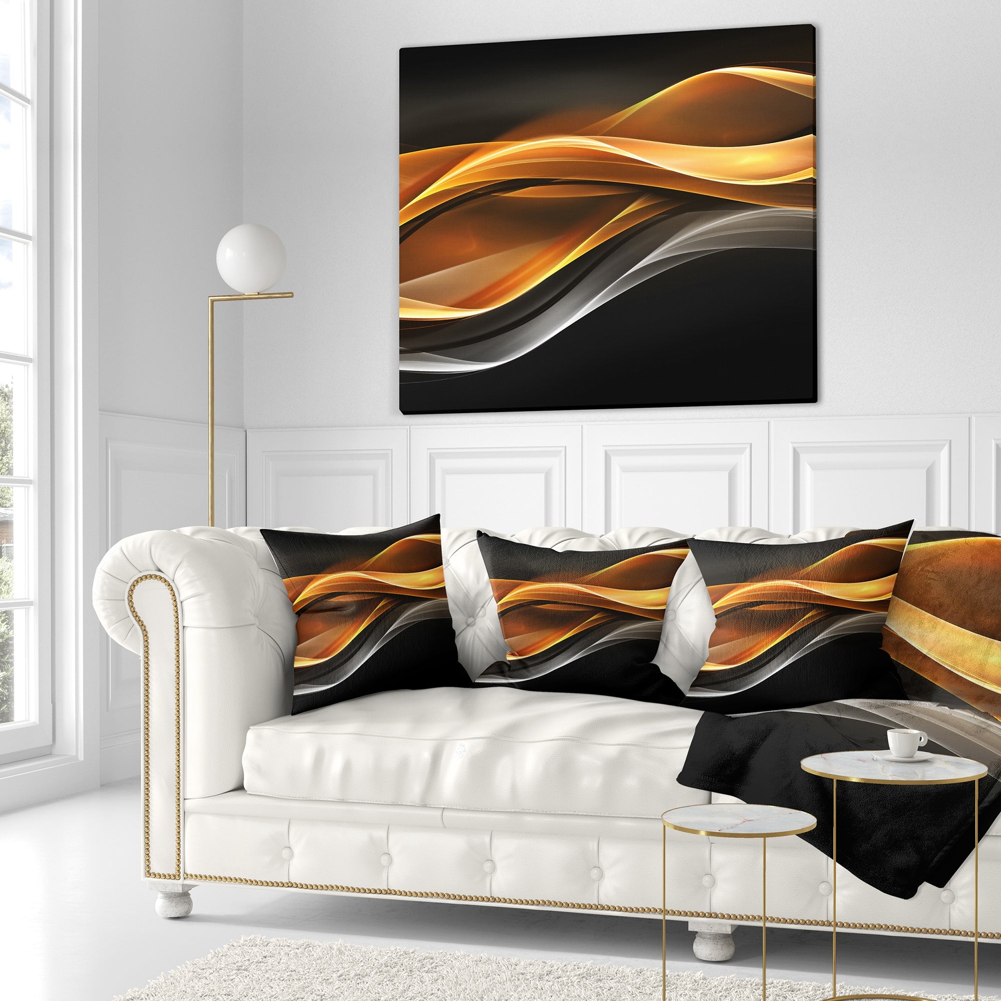 Gold Silver Inward Lines - Abstract Throw Pillow