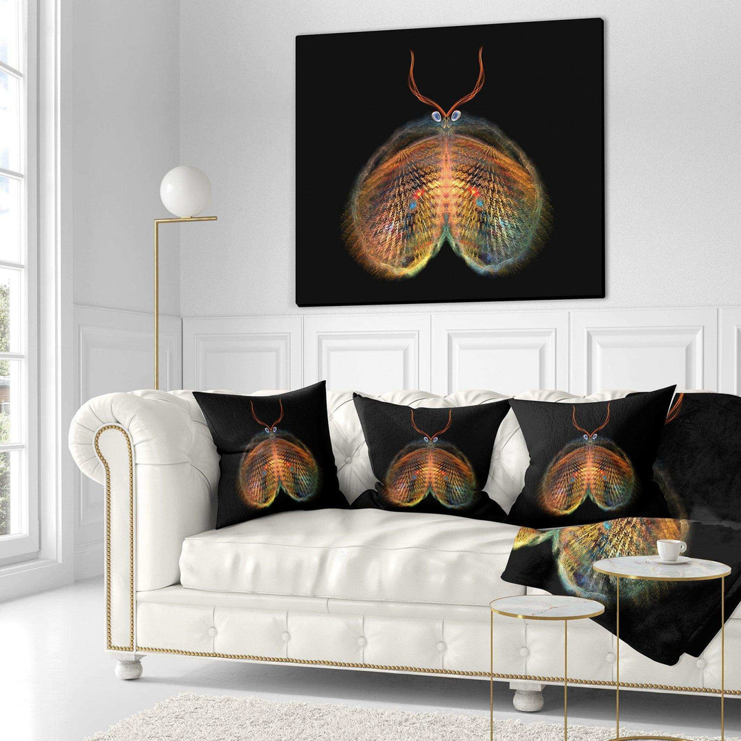 Yellow Red Fractal Butterfly in Dark - Abstract Throw Pillow
