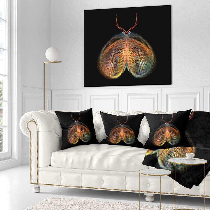 Yellow Red Fractal Butterfly in Dark - Abstract Throw Pillow