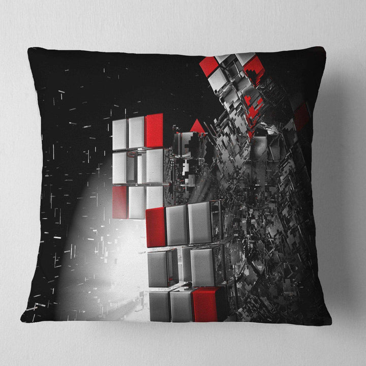 Fractal Red White Cubes - Contemporary Throw Pillow