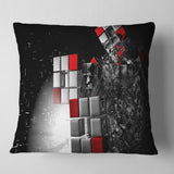 Fractal 3D Red White Cubes - Contemporary Throw Pillow