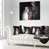 Fractal 3D Red White Cubes - Contemporary Throw Pillow