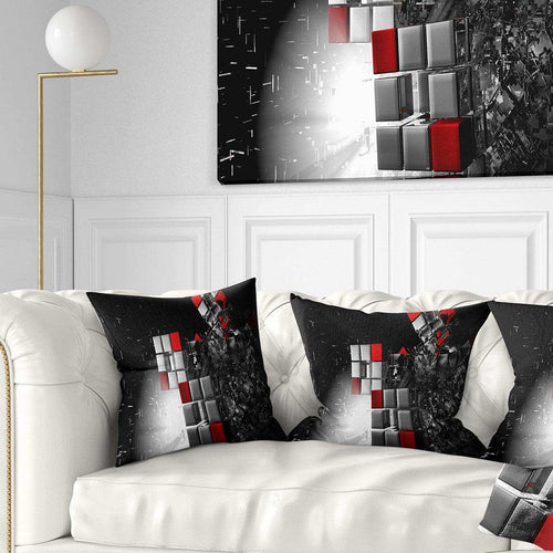 Fractal Red White Cubes - Contemporary Throw Pillow