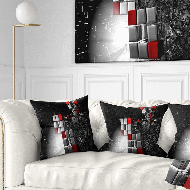 Fractal Red White Cubes - Contemporary Throw Pillow