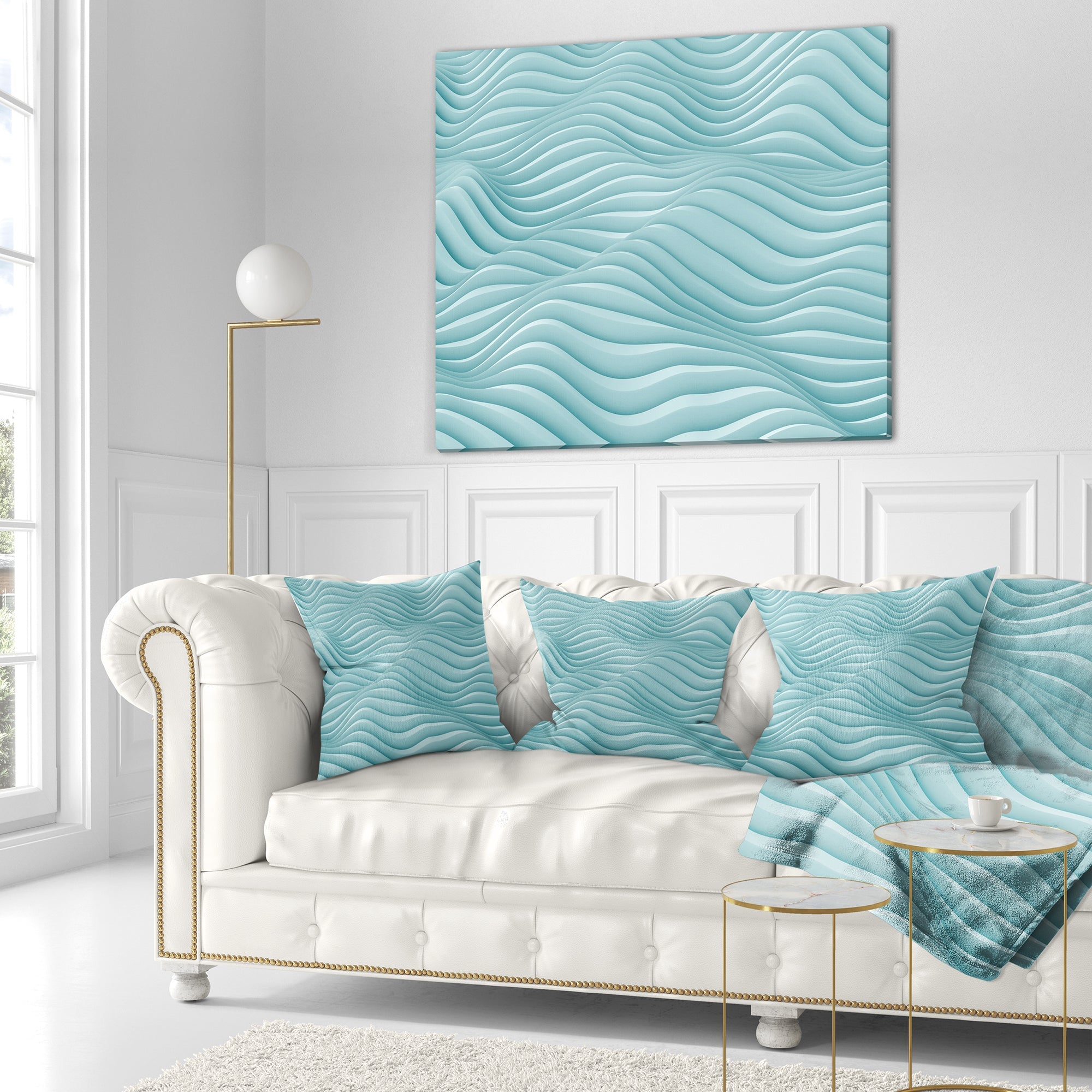 Fractal Rippled Blue 3D Waves - Contemporary Throw Pillow