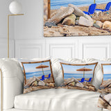 Framed Effect Beach with Chairs Umbrella - Seashore Photo Throw Pillow