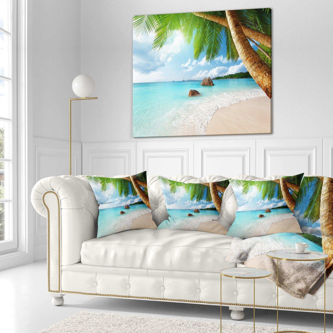 Praslin Island Seychelles Beach - Seashore Photo Throw Pillow