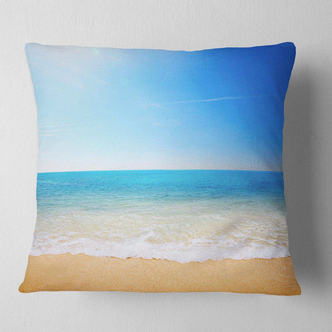 Blue Waves at Tropical Beach - Seashore Photo Throw Pillow