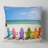 Adirondack Beach Chairs - Seashore Photo Throw Pillow