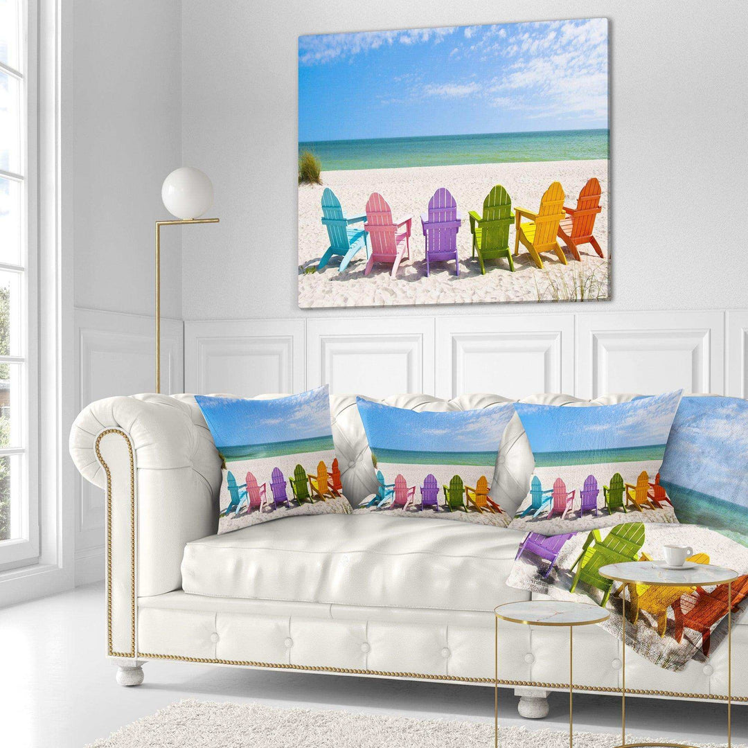 Adirondack Beach Chairs - Seashore Photo Throw Pillow