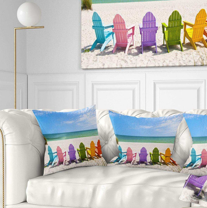 Adirondack Beach Chairs - Seashore Photo Throw Pillow