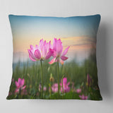Blooming Lotus Flowers at Sunset - Floral Photo Throw Pillow