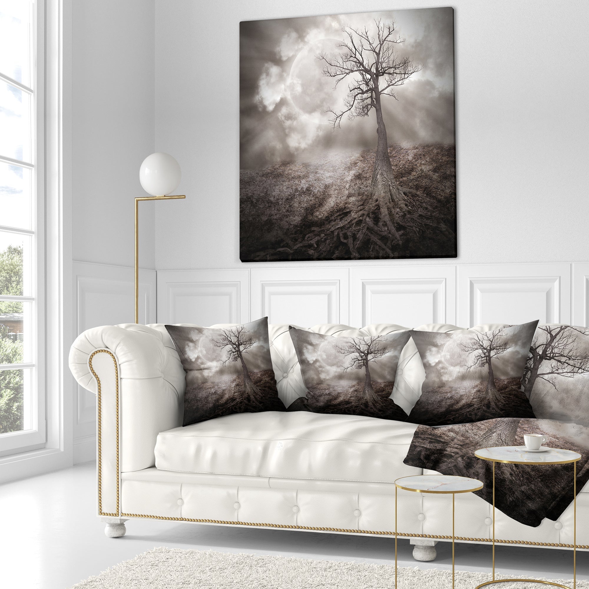 Lonely Tree Holding the Moon - Landscape Printed Throw Pillow