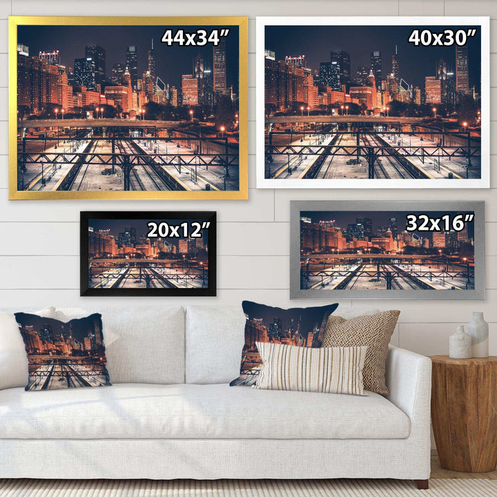 Dark Chicago Skyline and Railroad
