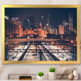 Dark Chicago Skyline and Railroad