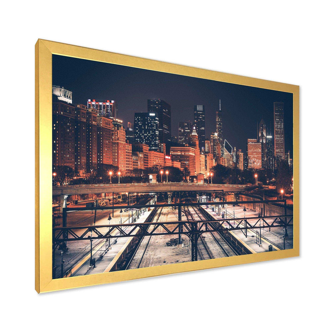 Dark Chicago Skyline and Railroad