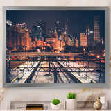 Dark Chicago Skyline and Railroad