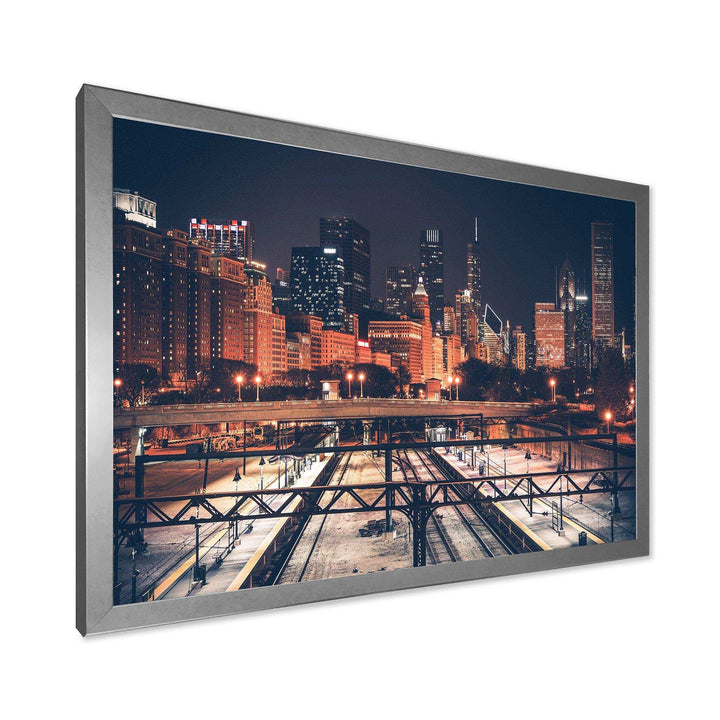 Dark Chicago Skyline and Railroad