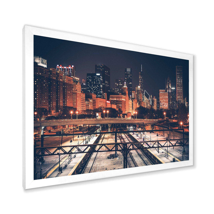 Dark Chicago Skyline and Railroad