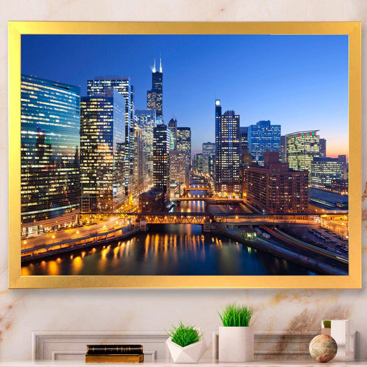 Chicago River with Bridges at Sunset
