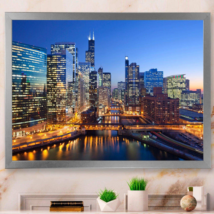 Chicago River with Bridges at Sunset
