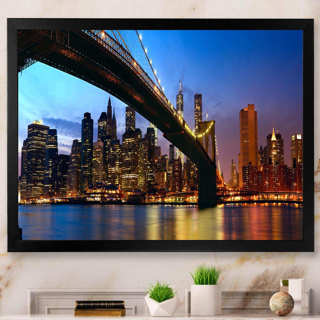 Manhattan City with Bridge under Blue Sky
