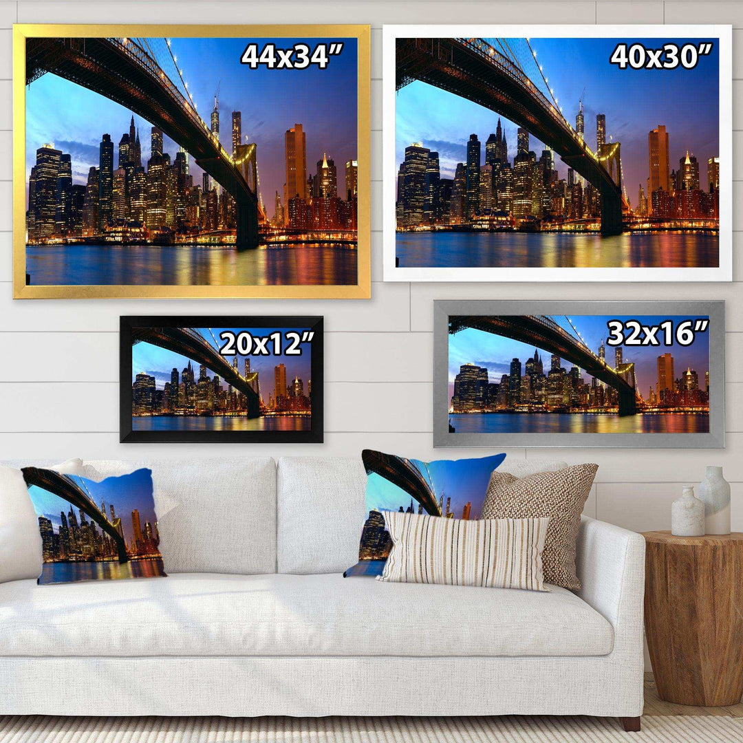 Manhattan City with Bridge under Blue Sky